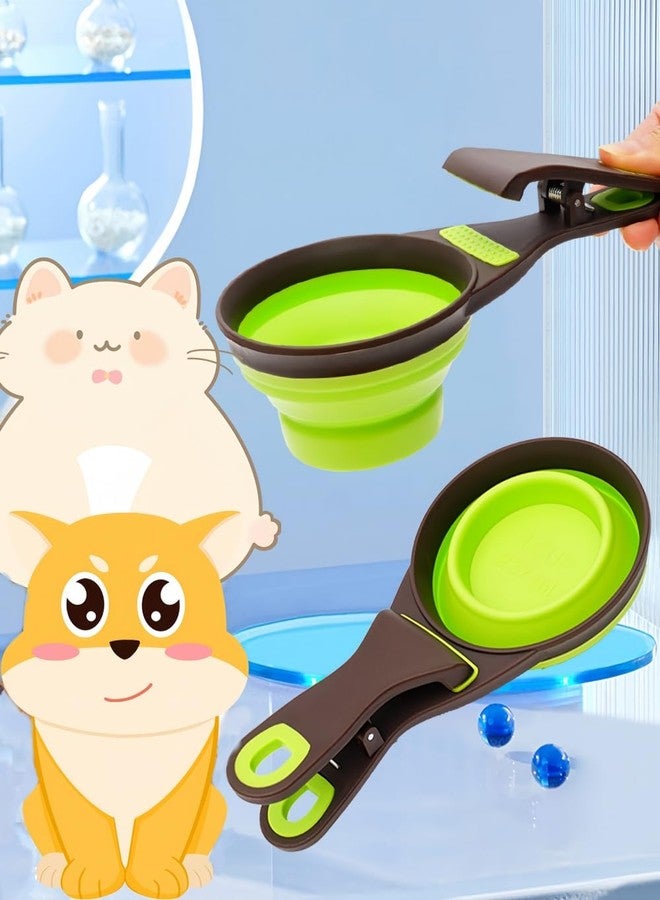 luvilly 2 PCS Collapsible Pet Scoop Set,1 Cup & 1/2 Cup Capacity Silicone Measuring Cups with Sealing Clip,Multi-Function Scoop Bowls Bag Clip for Dog Cat Food Water.(Green,Pink) - Image 4